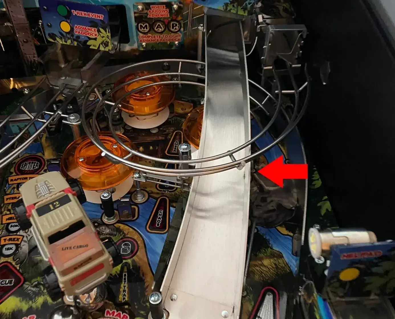 Jurassic Park Premium playfield with ramps removed and protector ready to install