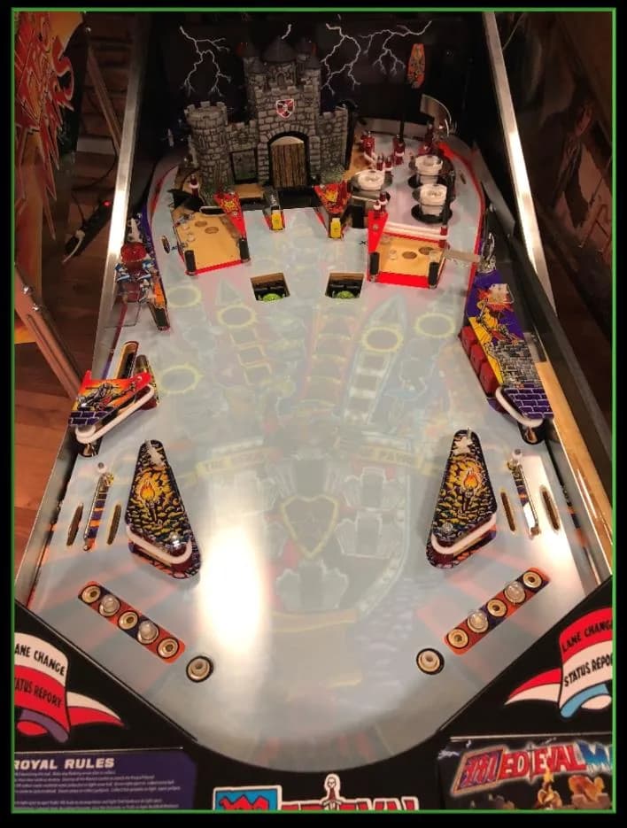 Playfield protector laid on Medieval Madness with the upper protective foil still attached